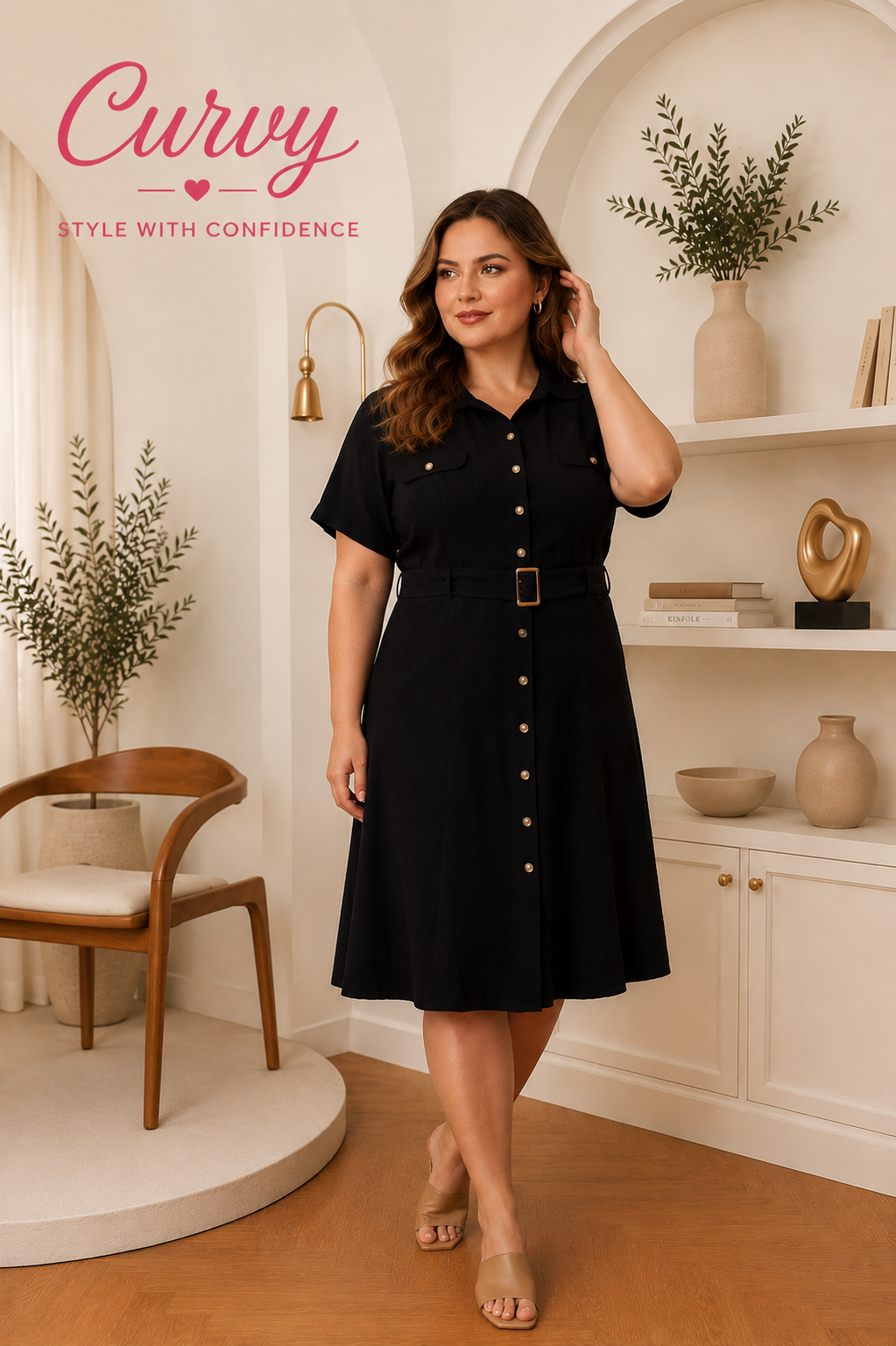 Black Elegant Belted Dress