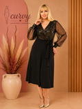 Midnight Glam Wrap Dress – Black & Gold